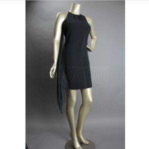 New with Tags PRADA Sexy Black Sheer Butterfly Wing Drape Halter Dress 6